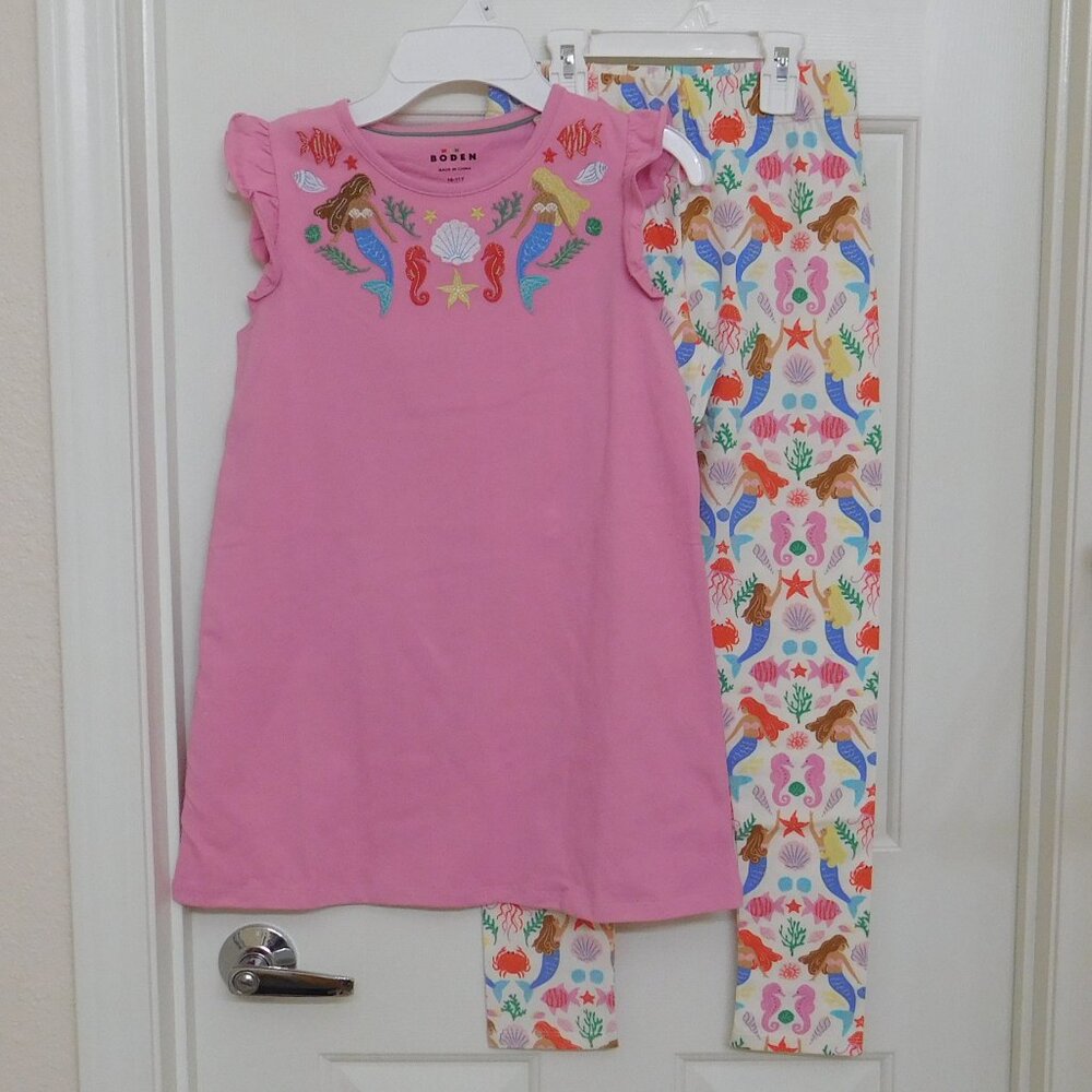 NWT 2pc Mini Boden Pink Mermaid Tunic Top & Print Leggings Set sz 10-11